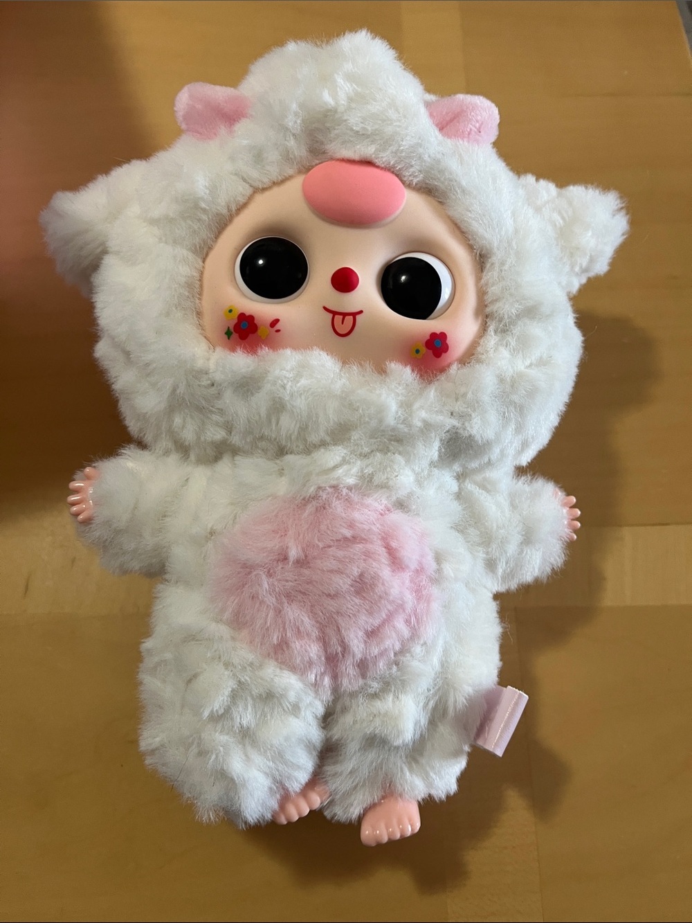 Baby Three Plush Lamb Doll in White and Pink - Soft Collectible Kids Toy